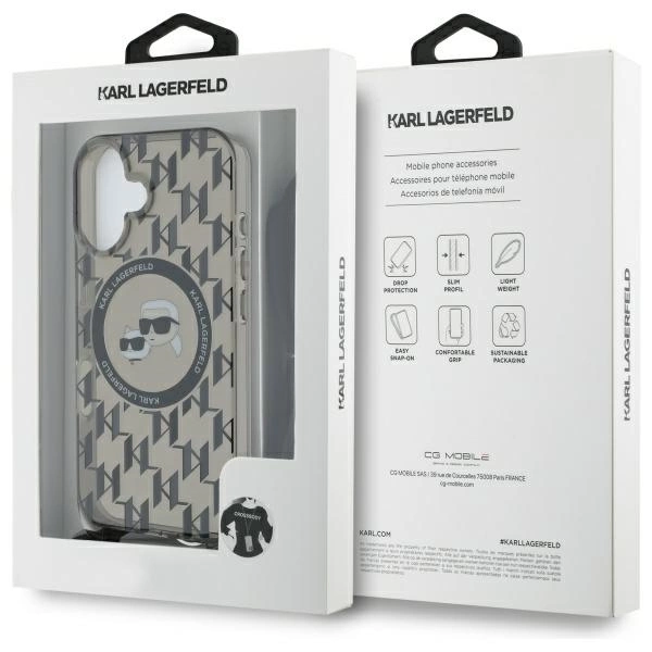 Karl Lagerfeld IML Crossbody Monogram Karl & Choupette Head MagSafe iPhone 16 Case - Blackeng