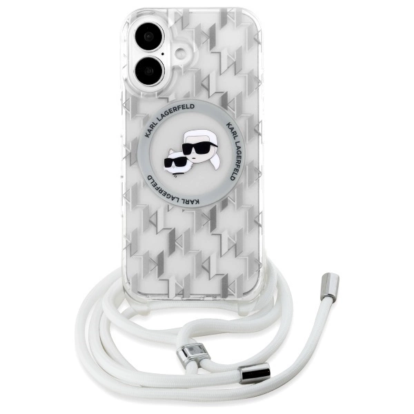 Karl Lagerfeld IML Crossbody Monogram Karl & Choupette Head MagSafe iPhone 16 Case - Cleareng