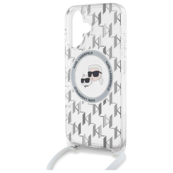Karl Lagerfeld IML Crossbody Monogram Karl & Choupette Head MagSafe iPhone 16 Case - Cleareng