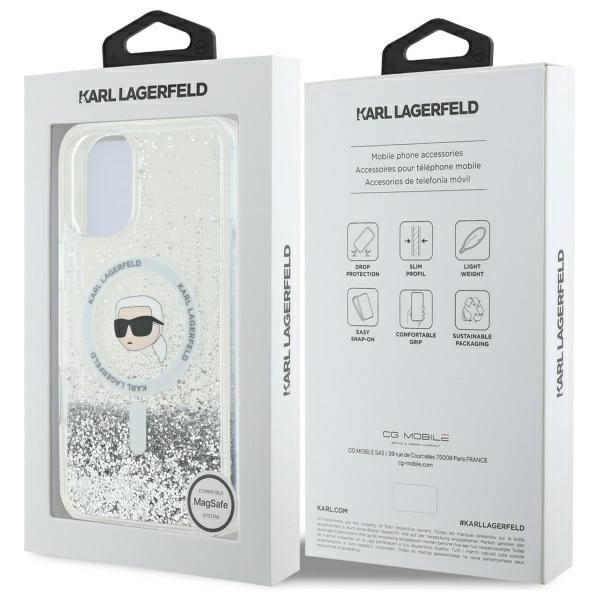 Karl Lagerfeld Liquid Glitter Karl Head Magsafe iPhone 16 Case - Cleareng