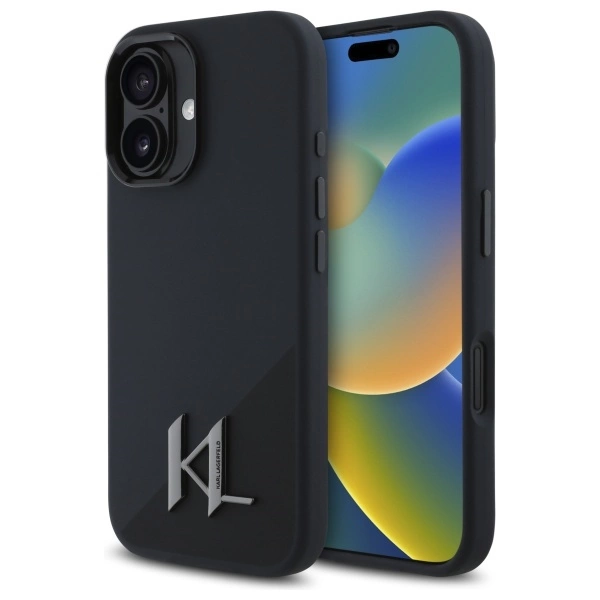 Karl Lagerfeld Silicone Shadow Metal Initial MagSafe iPhone 16 Case - Blackeng