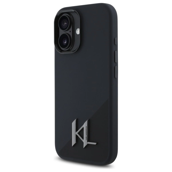 Karl Lagerfeld Silicone Shadow Metal Initial MagSafe iPhone 16 Case - Blackeng