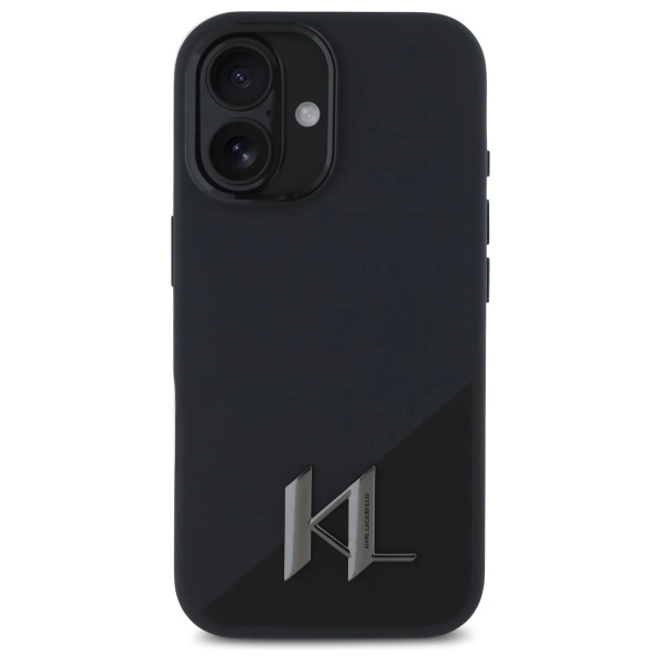 Karl Lagerfeld Silicone Shadow Metal Initial MagSafe iPhone 16 Case - Blackeng