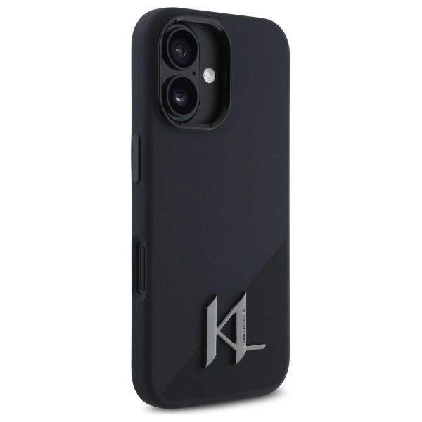 Karl Lagerfeld Silicone Shadow Metal Initial MagSafe iPhone 16 Case - Blackeng