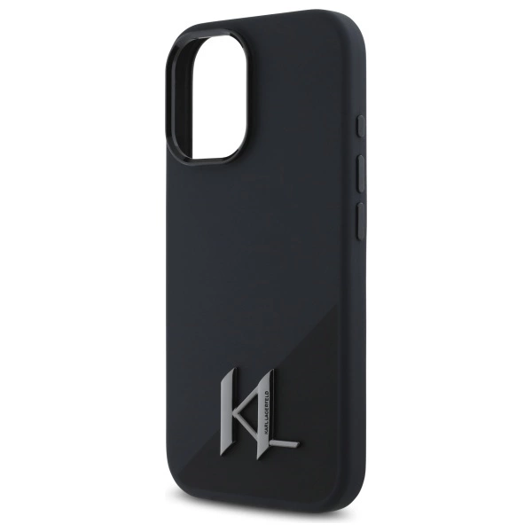 Karl Lagerfeld Silicone Shadow Metal Initial MagSafe iPhone 16 Case - Blackeng