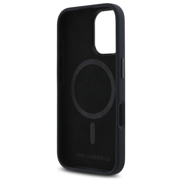 Karl Lagerfeld Silicone Shadow Metal Initial MagSafe iPhone 16 Case - Blackeng
