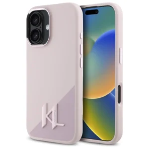 Karl Lagerfeld Silicone Shadow Metal Initial MagSafe iPhone 16 Case - Pinkeng