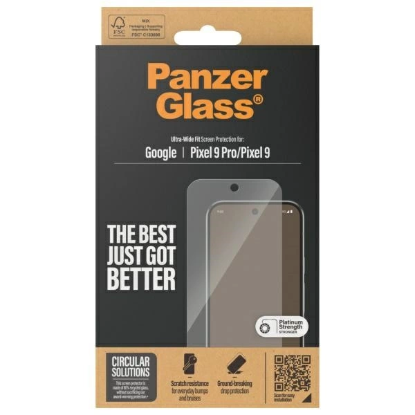 PanzerGlass Ultra-Wide Fit Screen Protection Tempered Glass for Google Pixel 9 / 9 Pro - Cleareng