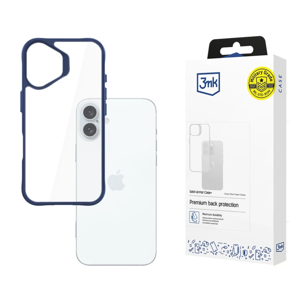 3mk Satin Armor Case+ Blue for Apple iPhone 16 Plus - transparenteng