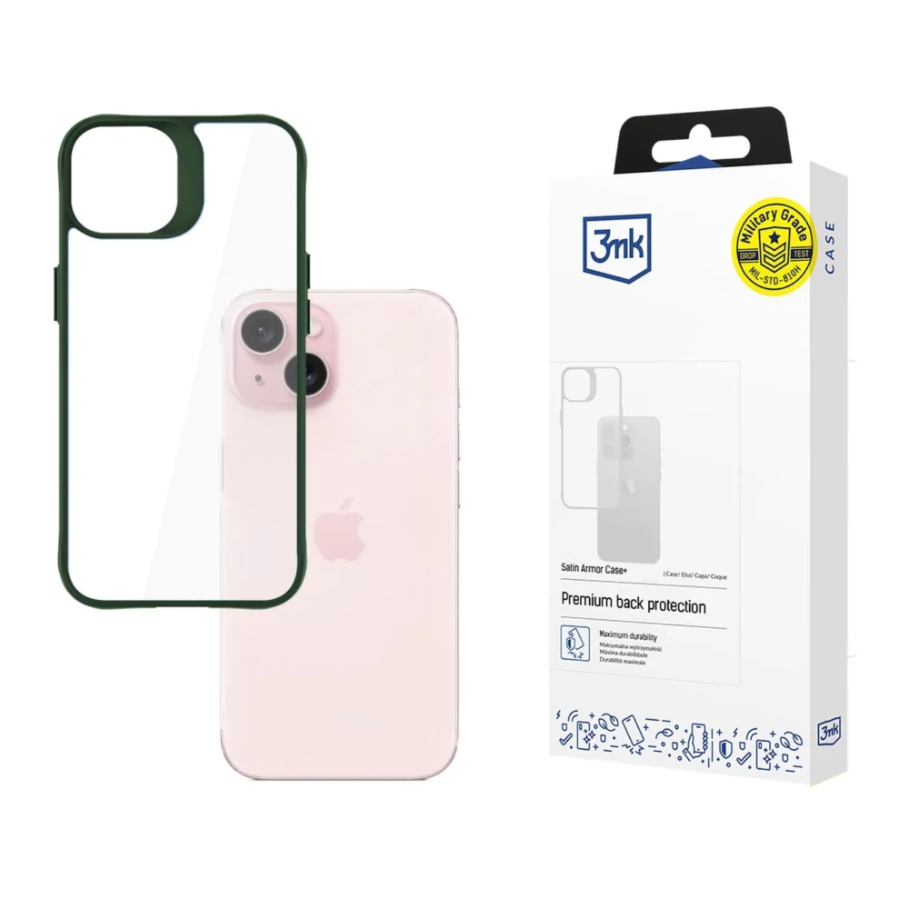 3mk Satin Armor Case+ Green for Apple iPhone 15 - transparenteng