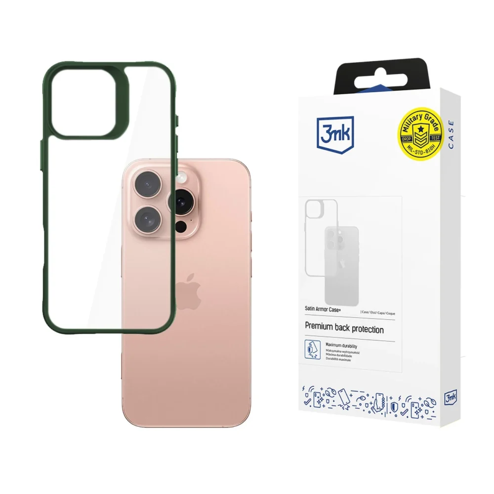 3mk Satin Armor Case+ Green for Apple iPhone 16 Pro - transparenteng