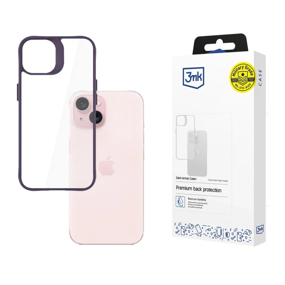 3mk Satin Armor Case+ Purple for Apple iPhone 15 - transparenteng