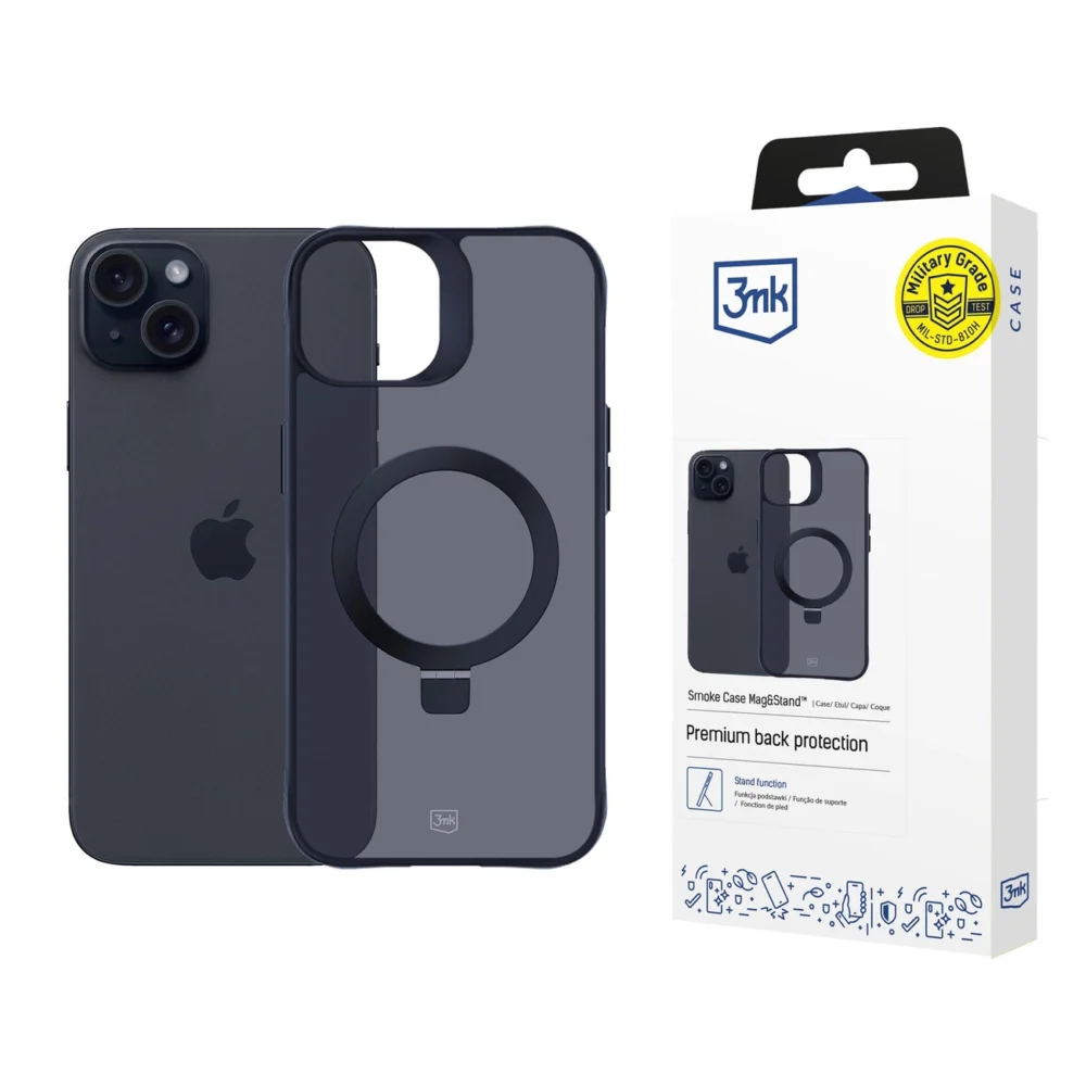 3mk Smoke Case Mag&Stand for Apple iPhone 15 plus - blackeng