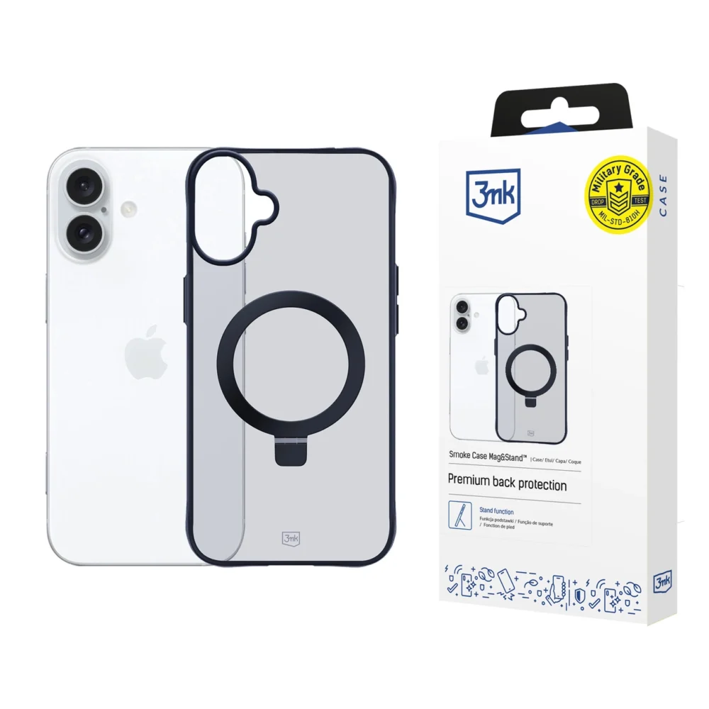 3mk Smoke Case Mag&Stand for Apple iPhone 16 - blackeng