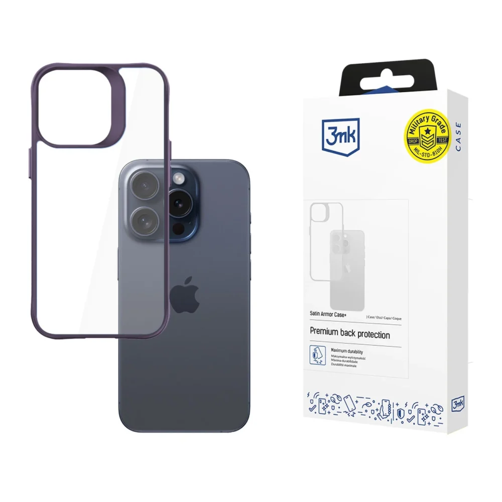 3mk Satin Armor Case+ Purple for Apple iPhone 15 Pro Max - Transparenteng