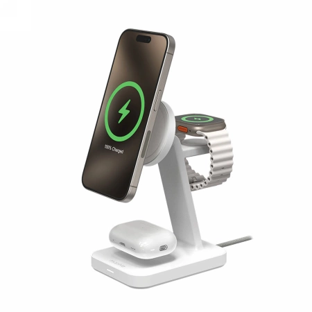 182496_2 ZAGG Mophie Snap+ 3-in-1 Qi2 Wireless Charger Stand for Three Devices Compatible with MagSafe and Qi2 - Whiteeng
