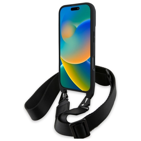 BMW M Edition Carbon Tricolor Lines & Strap Case for iPhone 16 Pro - Blackeng