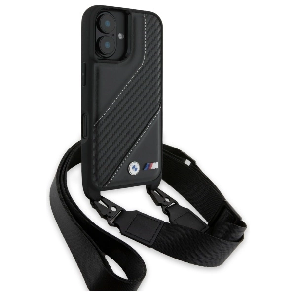 BMW M Edition Carbon Stripe & Strap iPhone 16 Plus Case - Blackeng
