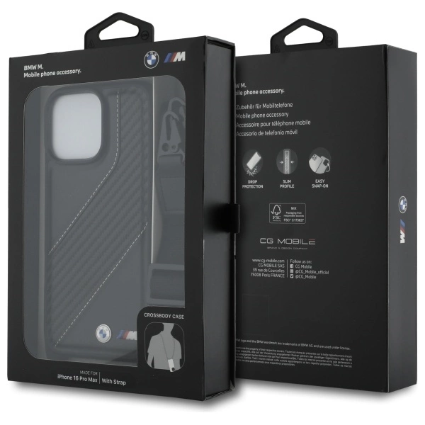 BMW M Edition Carbon Stripe & Strap Case for iPhone 16 Pro Max - Blackeng