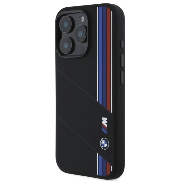 BMW Silicone Cut Tricolor Lines MagSafe Case for iPhone 16 Pro - Blackeng
