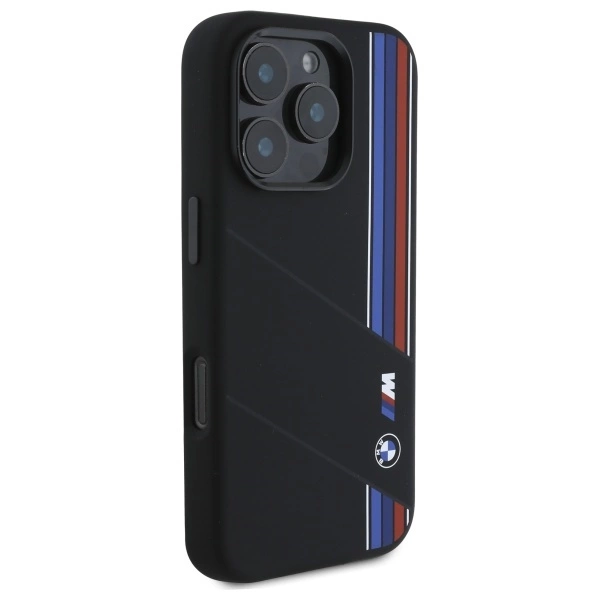 BMW Silicone Cut Tricolor Lines MagSafe Case for iPhone 16 Pro - Blackeng