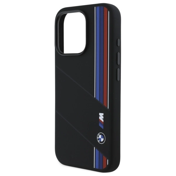 BMW Silicone Cut Tricolor Lines MagSafe Case for iPhone 16 Pro - Blackeng