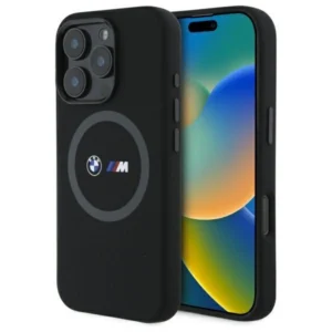 BMW M Silicone Printed Ring MagSafe Case for iPhone 16 Pro - Blackeng