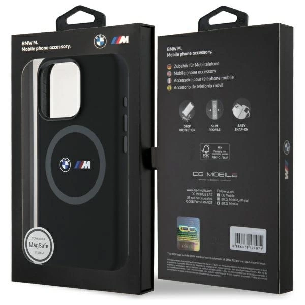 BMW M Silicone Printed Ring MagSafe Case for iPhone 16 Pro - Blackeng