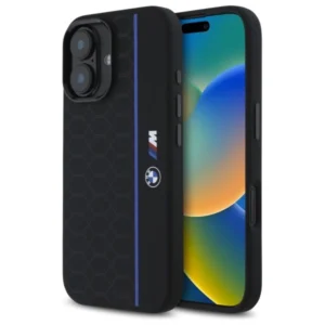 BMW Silicone Hexagon Blue Line MagSafe iPhone 16 Case - Blackeng