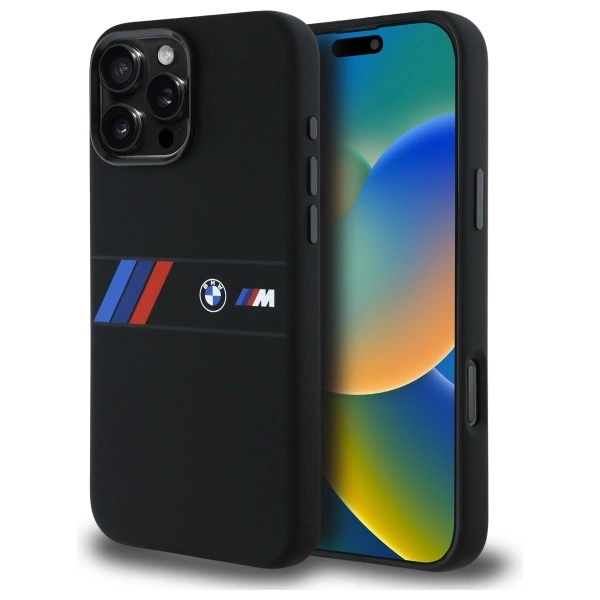 BMW Silicone Middle Stripe MagSafe Case for iPhone 16 Pro Max - Blackeng