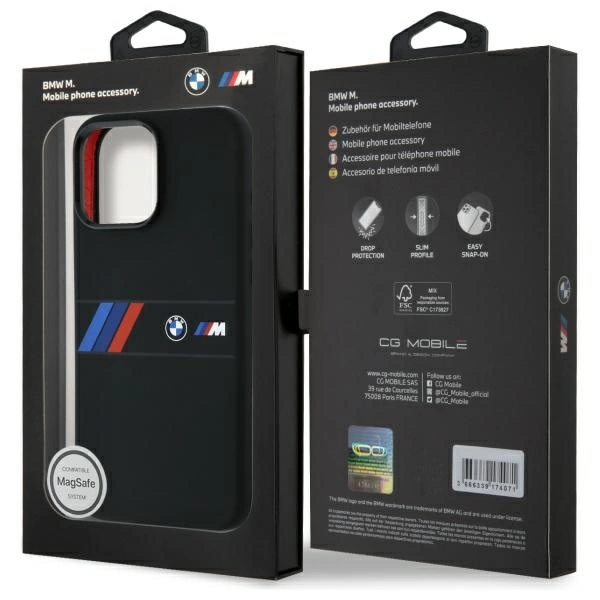 BMW Silicone Middle Stripe MagSafe Case for iPhone 16 Pro Max - Blackeng