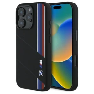 BMW Silicone Cut Tricolor Lines MagSafe Case for iPhone 16 Pro Max - Blackeng