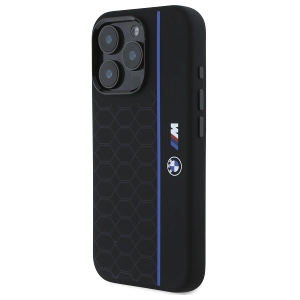 BMW Silicone Hexagon Blue Line MagSafe Case for iPhone 16 Pro Max - Blackeng