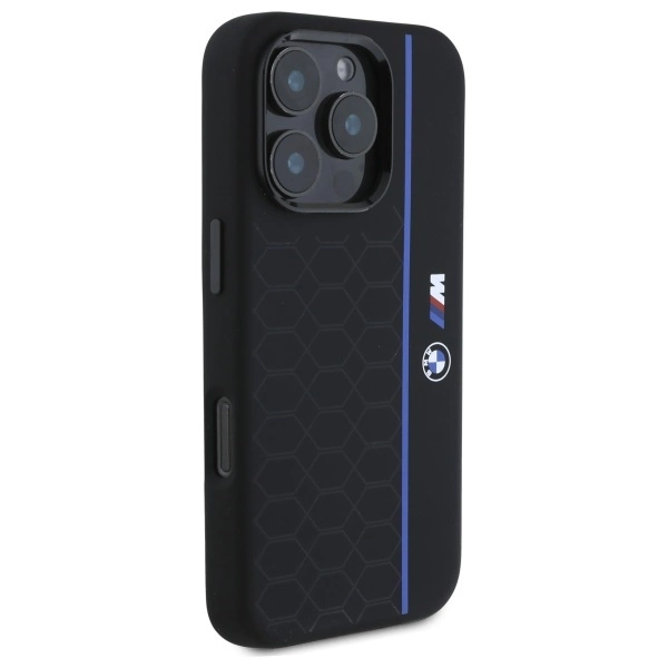 BMW Silicone Hexagon Blue Line MagSafe Case for iPhone 16 Pro Max - Blackeng