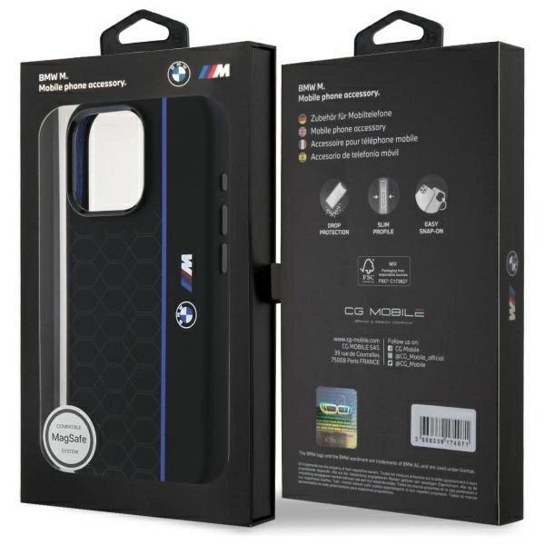BMW Silicone Hexagon Blue Line MagSafe Case for iPhone 16 Pro Max - Blackeng