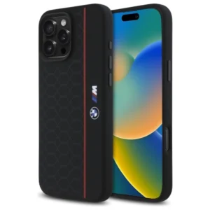 BMW Silicone Hexagon Red Line MagSafe Case for iPhone 16 Pro Max - Blackeng