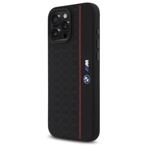 BMW Silicone Hexagon Red Line MagSafe Case for iPhone 16 Pro Max - Blackeng