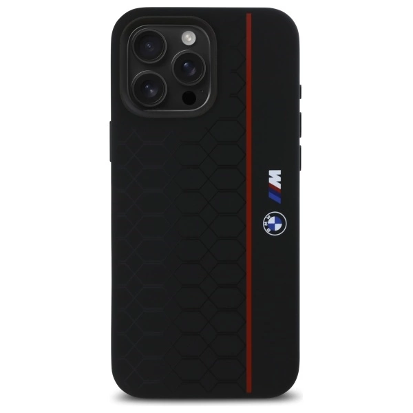 BMW Silicone Hexagon Red Line MagSafe Case for iPhone 16 Pro Max - Blackeng