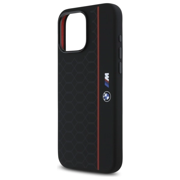BMW Silicone Hexagon Red Line MagSafe Case for iPhone 16 Pro Max - Blackeng