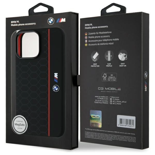 BMW Silicone Hexagon Red Line MagSafe Case for iPhone 16 Pro Max - Blackeng