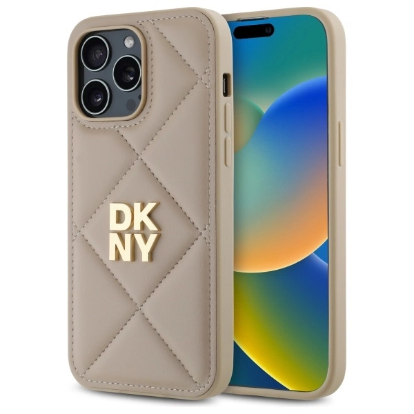 DKNY Quilted Stack Logo iPhone 14 Pro Case - Beigeeng
