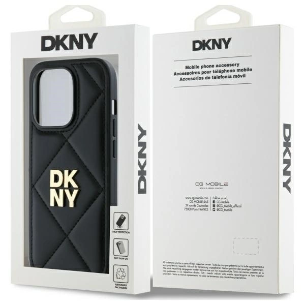 DKNY Quilted Stack Logo iPhone 14 Pro Case - Blackeng