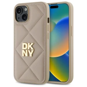DKNY Quilted Stack Logo iPhone 14 Case - Beigeeng