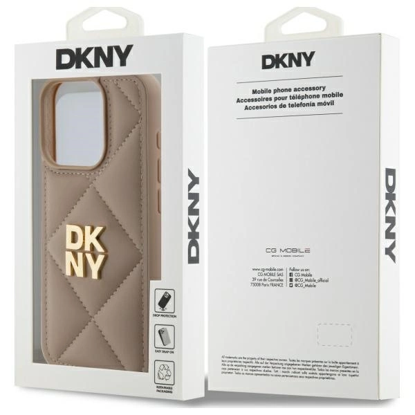 DKNY Quilted Stack Logo iPhone 15 Pro Case - Beigeeng