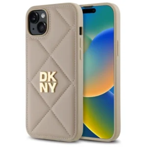 DKNY Quilted Stack Logo iPhone 15 Plus Case - Beigeeng