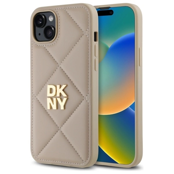 DKNY Quilted Stack Logo iPhone 15 Plus Case - Beigeeng