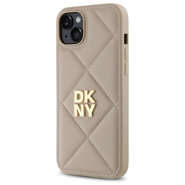 DKNY Quilted Stack Logo iPhone 15 Plus Case - Beigeeng