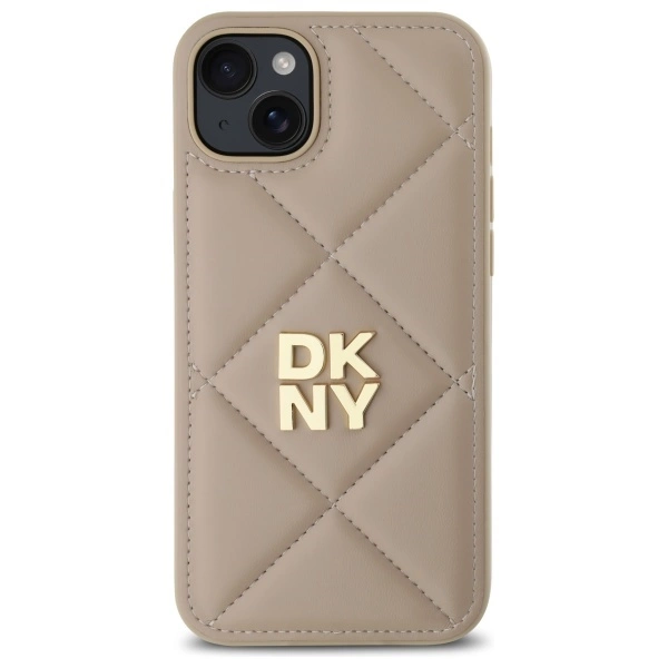 DKNY Quilted Stack Logo iPhone 15 Plus Case - Beigeeng