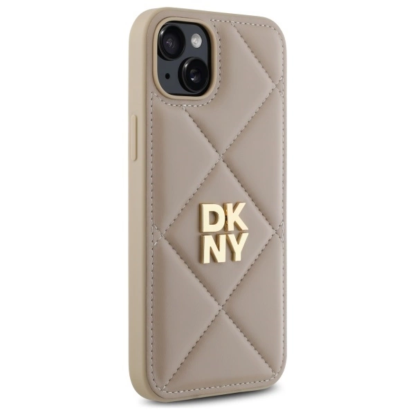 DKNY Quilted Stack Logo iPhone 15 Plus Case - Beigeeng