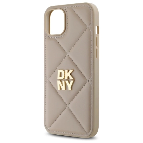 DKNY Quilted Stack Logo iPhone 15 Plus Case - Beigeeng
